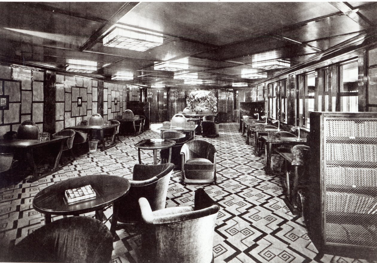 Sala de lectura en el transatlántico Ile de France, 1926 de French Photographer