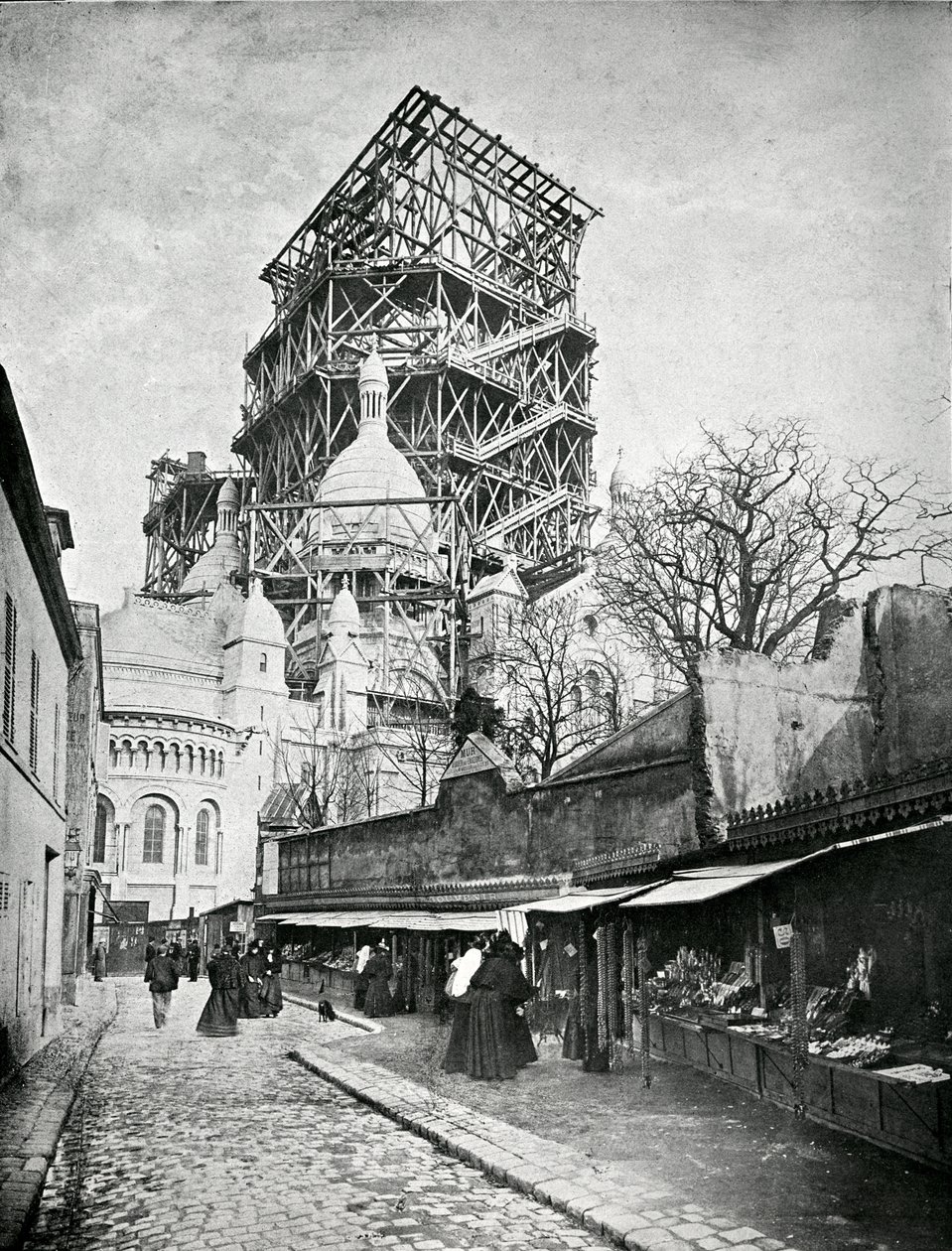 La construcción del Sacre Coeur en Montmartre, c.1885-90 de French Photographer