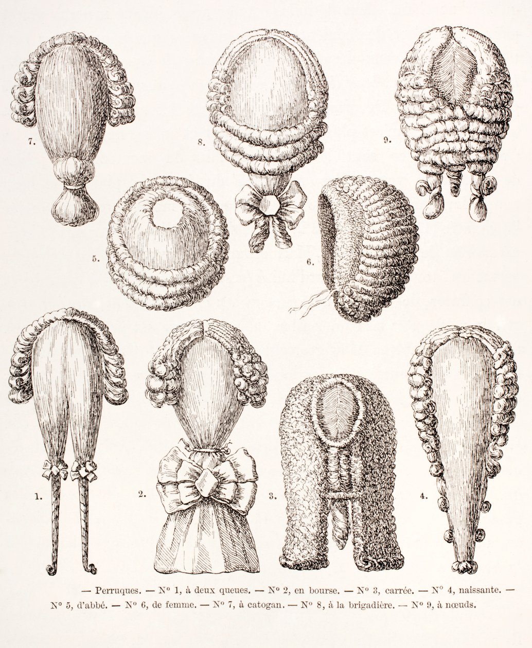 Una Colección de Pelucas del Siglo XVIII para Hombres y Mujeres de French School