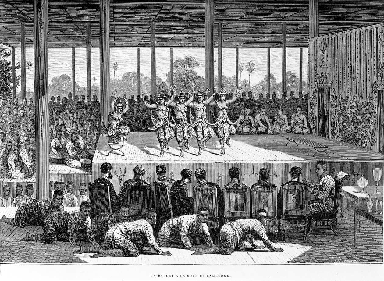 Una actuación de danza en Camboya, ilustración de 