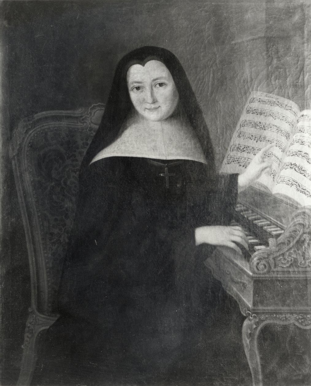 Una monja de la Abadía de Montmartre enseñando el clavicémbalo de French School