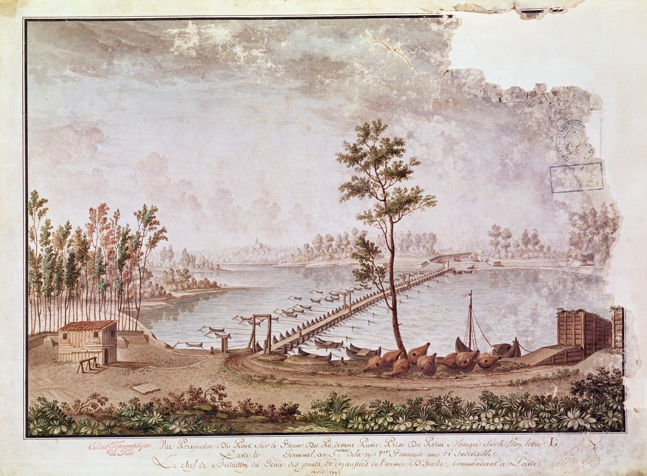 Vista del Puente sobre el Río Po en Pavía, 1797 de French School