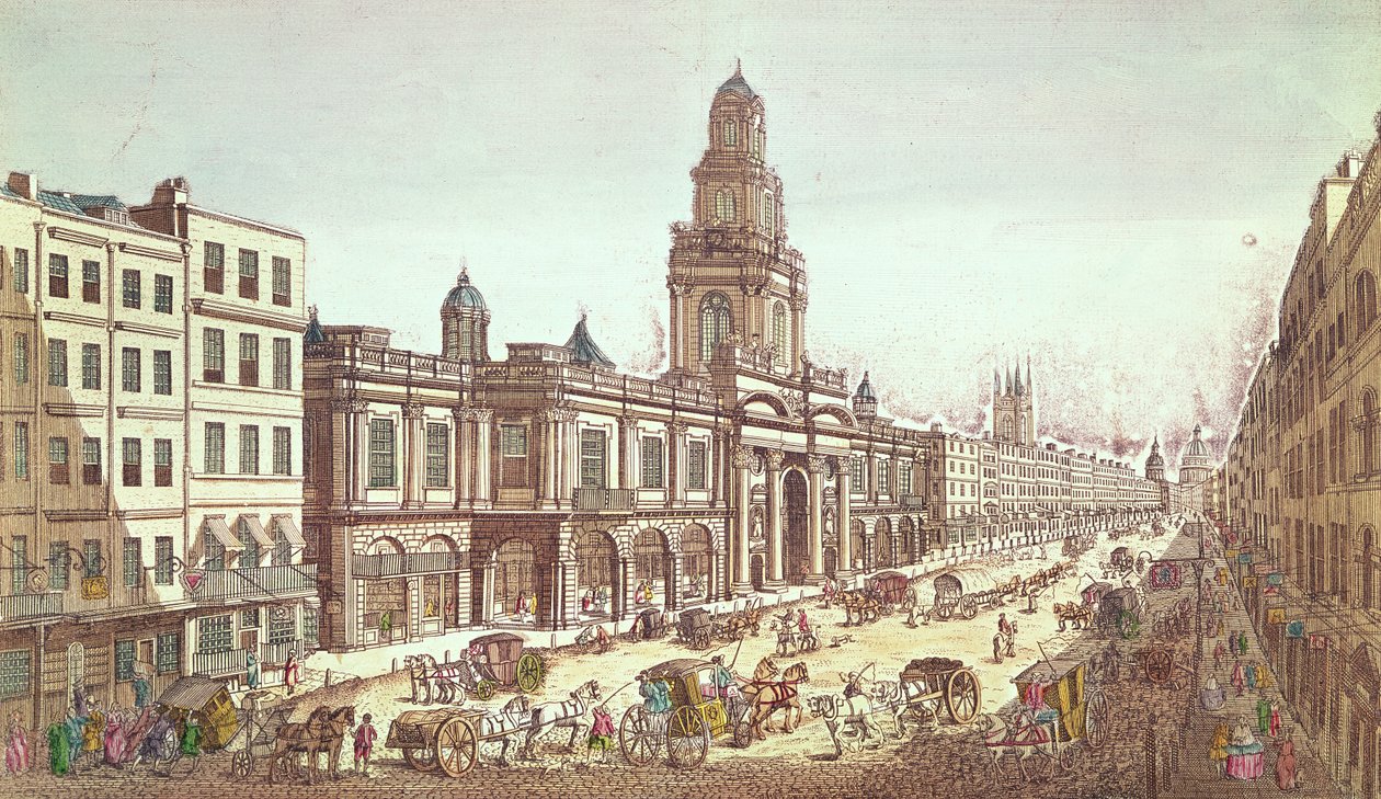 Vista del Royal Exchange, grabado por Moithey, c.1754 de French School