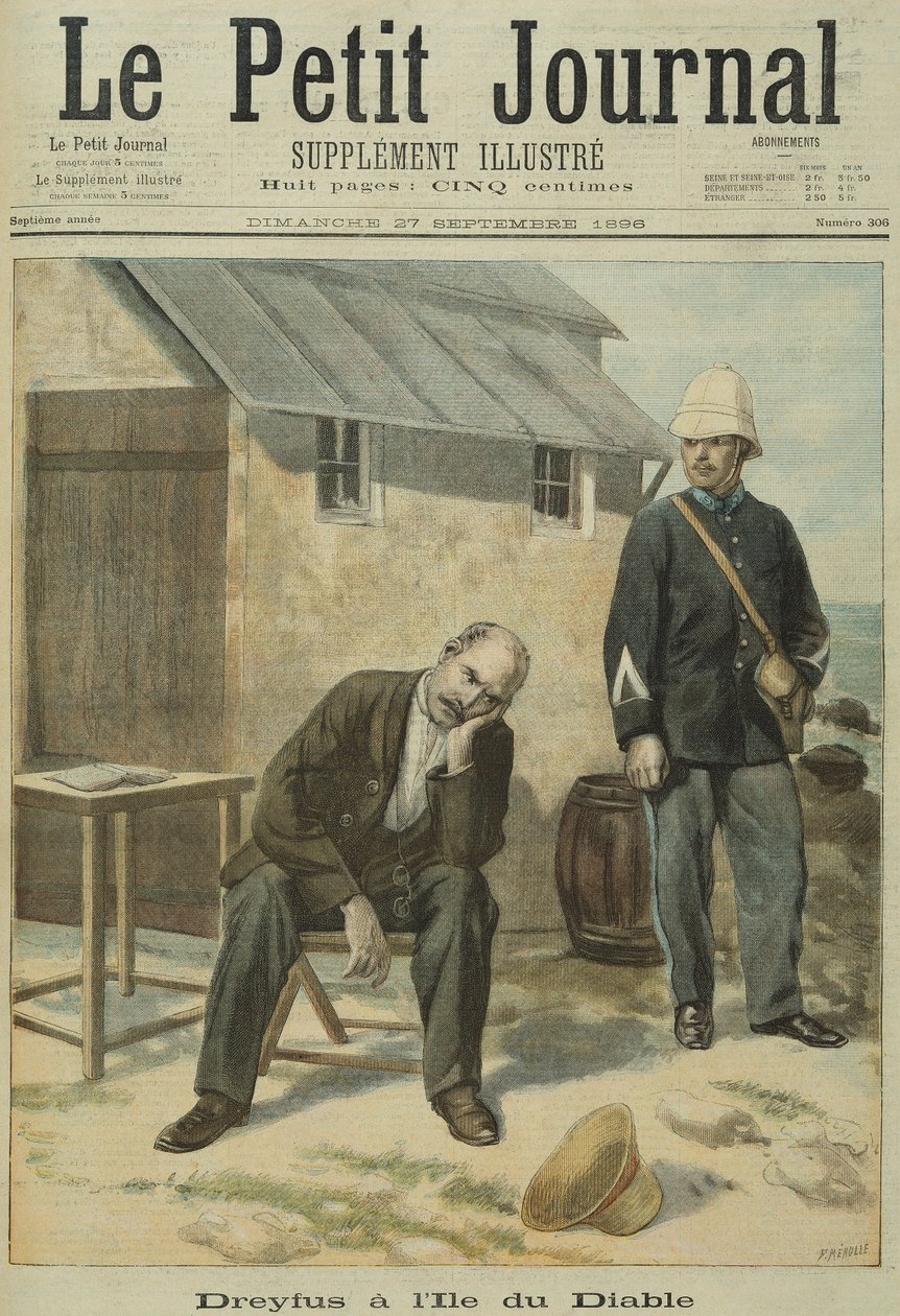 Alfred Dreyfus (1859-1935) en la Isla del Diablo, de Le Petit Journal, 27 de septiembre de 1896 de French School