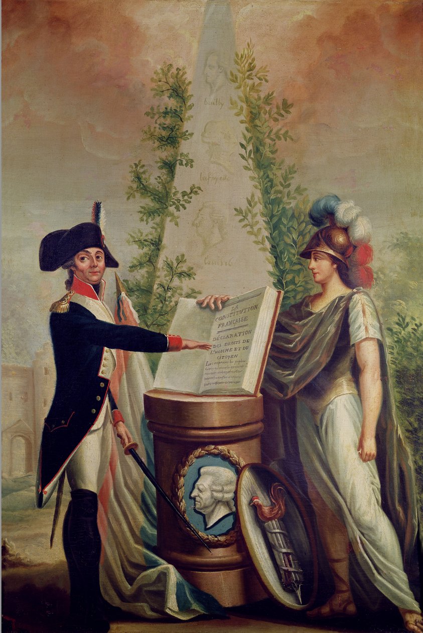 Un oficial de la Guardia Nacional jurando lealtad ante el Altar de la Constitución y la Declaración de los Derechos del Hombre de French School