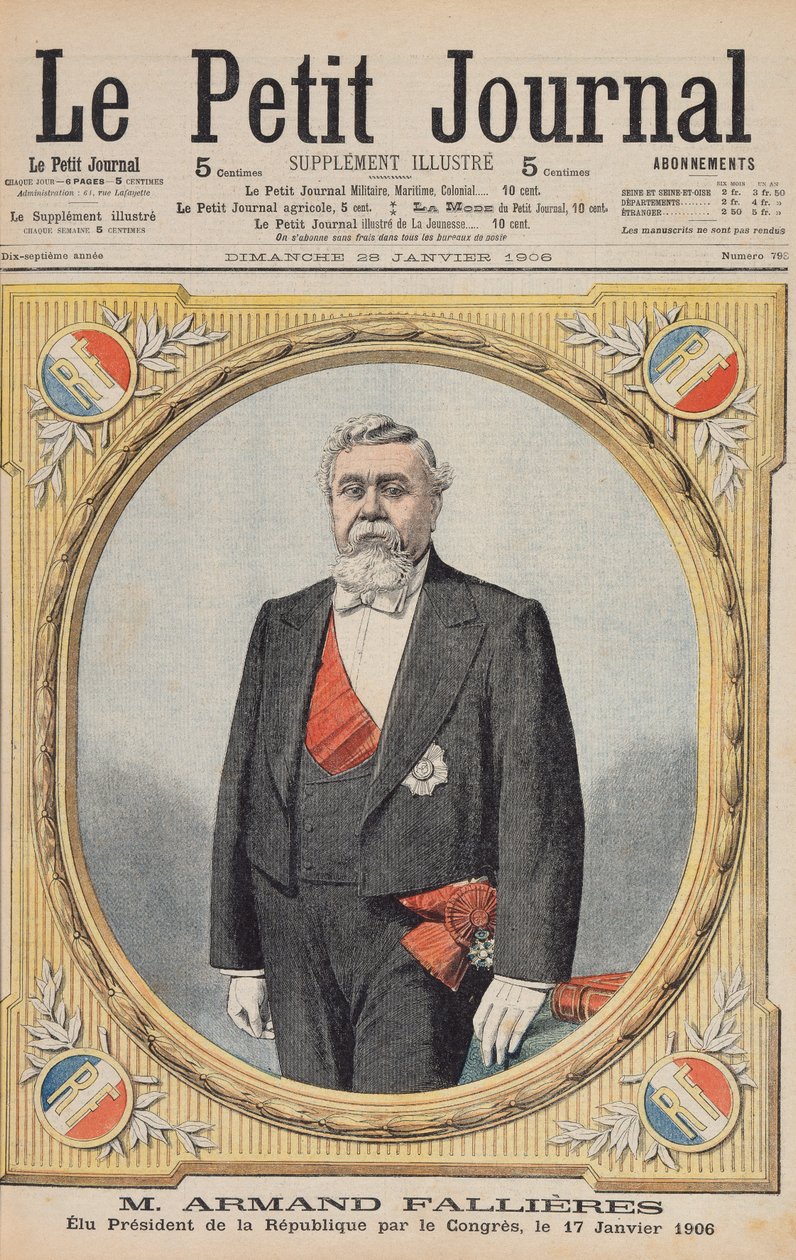 Armand Fallieres (1841-1931) elegido presidente de la República (1906-13) por el Congreso, el 17 de enero de 1906, ilustración de Le Petit Journal, 28 de enero de 1906 de French School