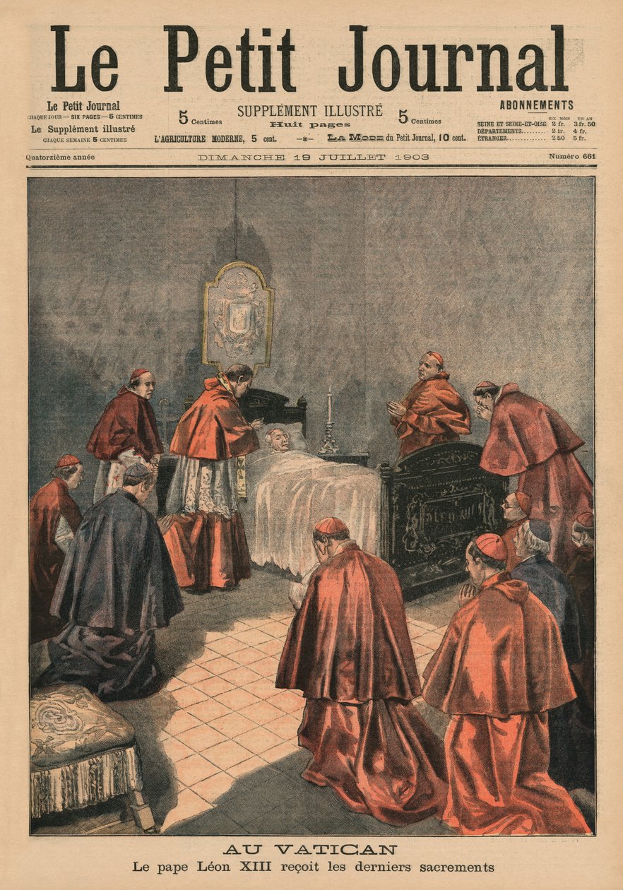 En el Vaticano, el Papa León XIII recibiendo los últimos ritos, ilustración de portada de 