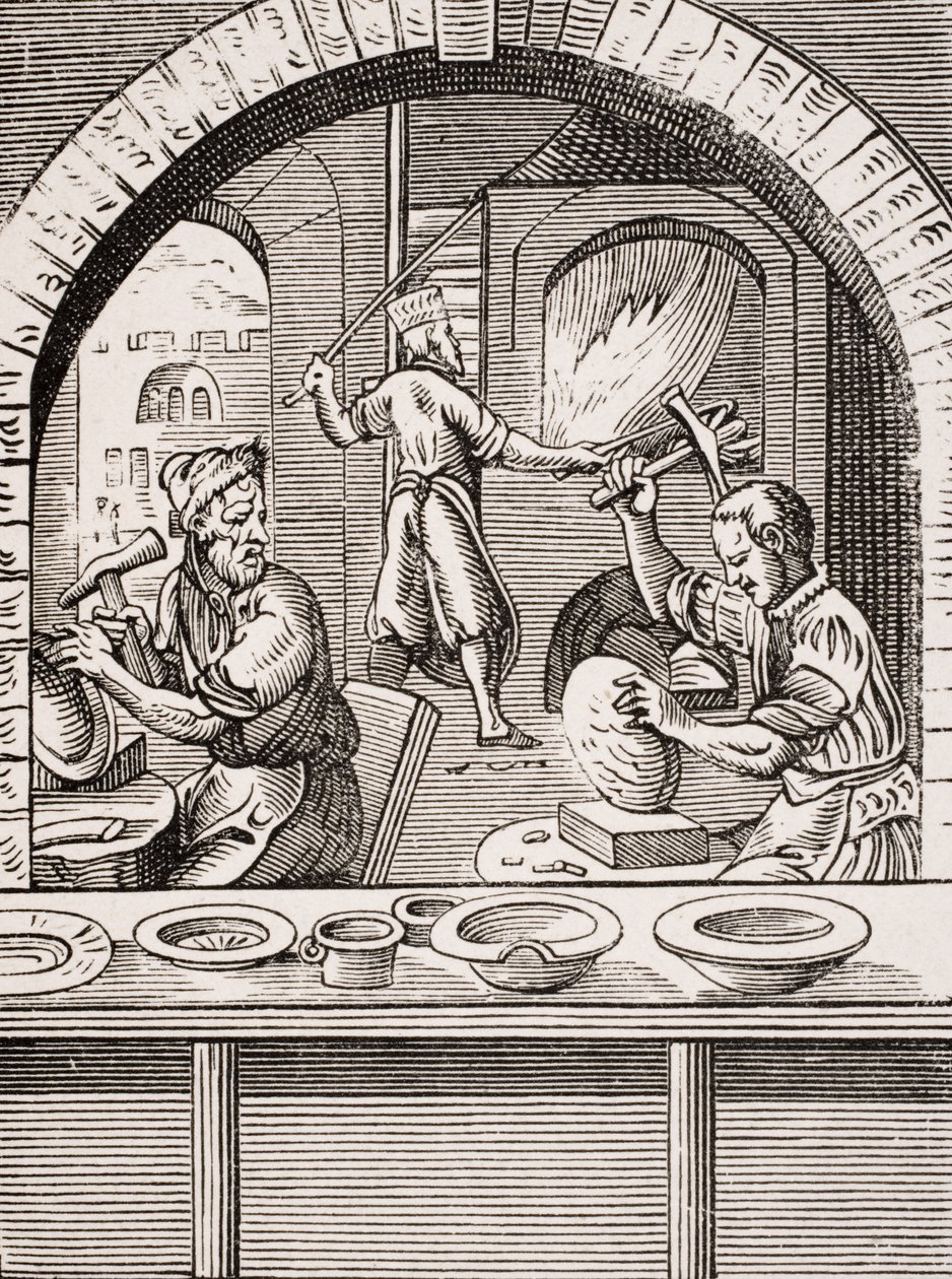 Fabricante de cuencos, reproducción de un grabado en madera de Jost Amman (1539-91) de 