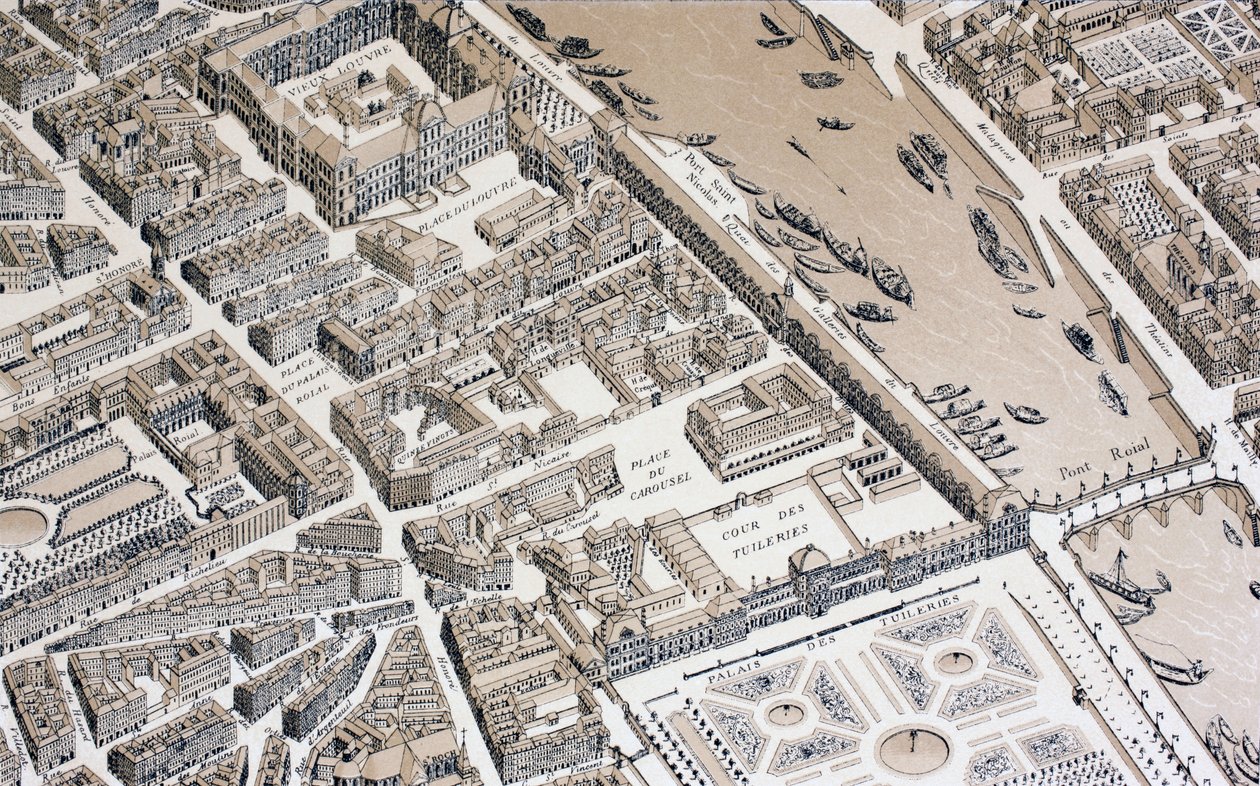 Vista aérea de París en 1730, 1875 de French School