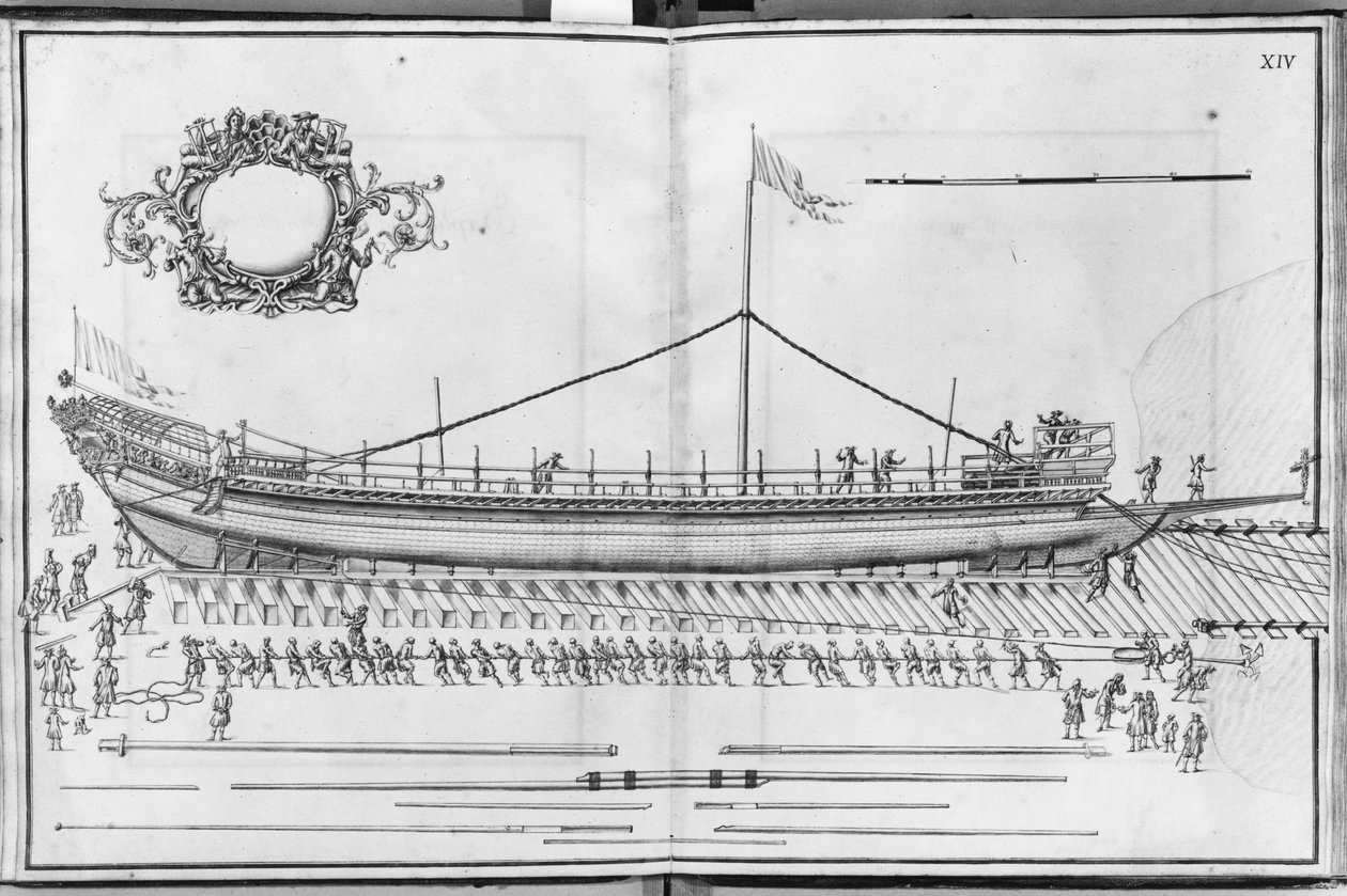 Construcción, equipamiento y lanzamiento de una galera, placa XIV de French School