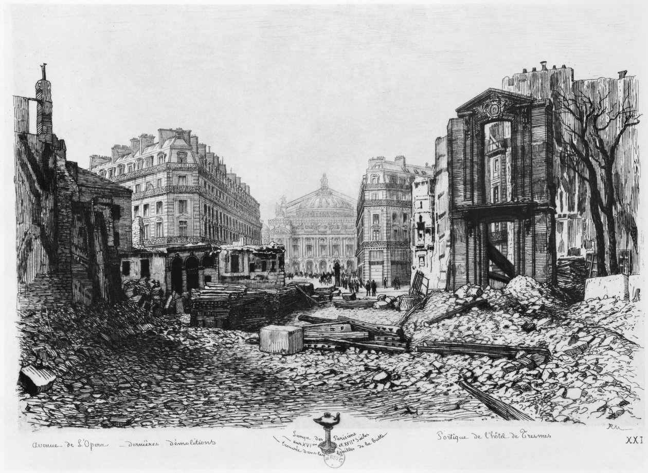 Construcción de la Avenida de la Ópera, últimas demoliciones, 1876 de French School