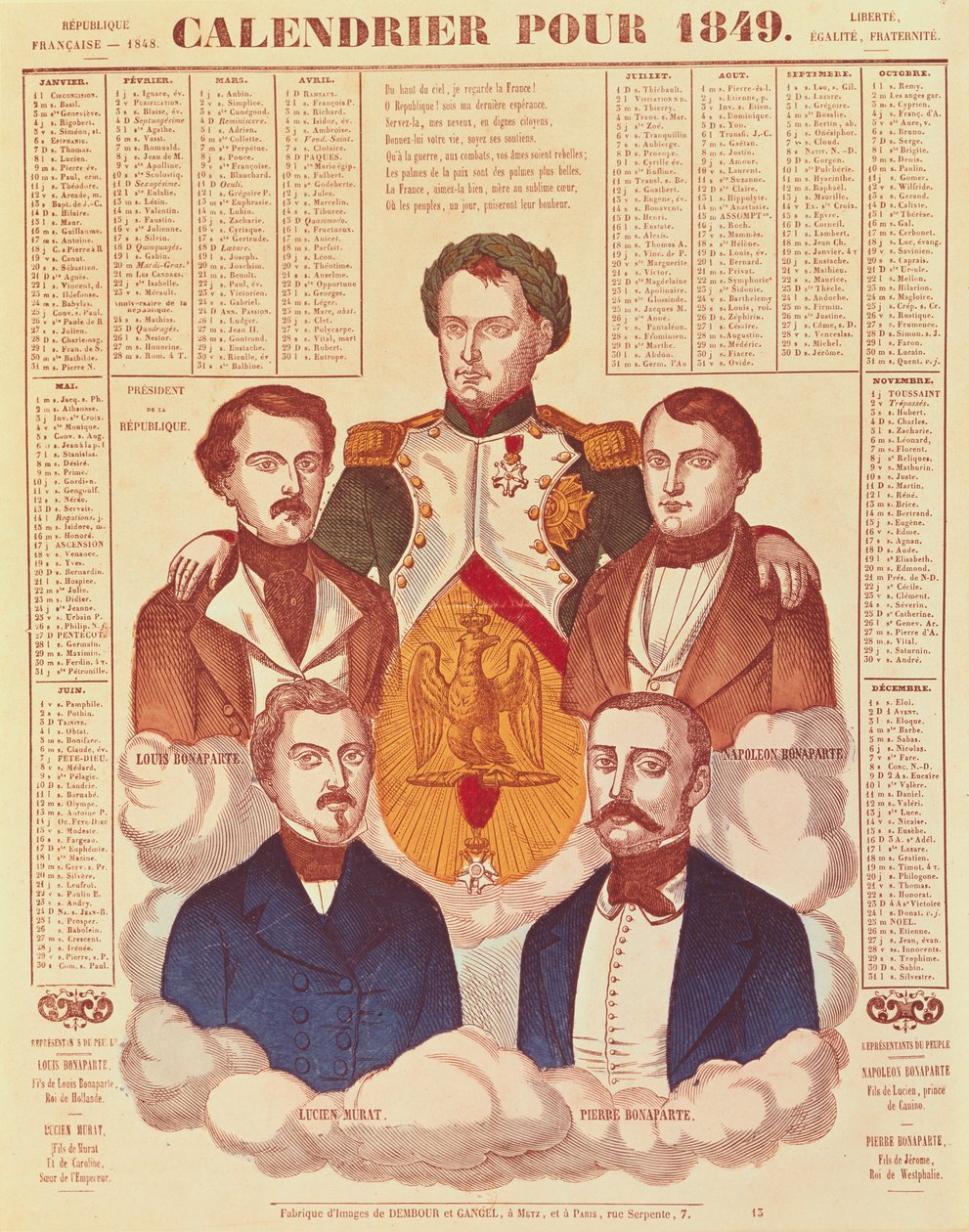 Calendario para 1849 que representa a la familia Bonaparte, 1849 de French School