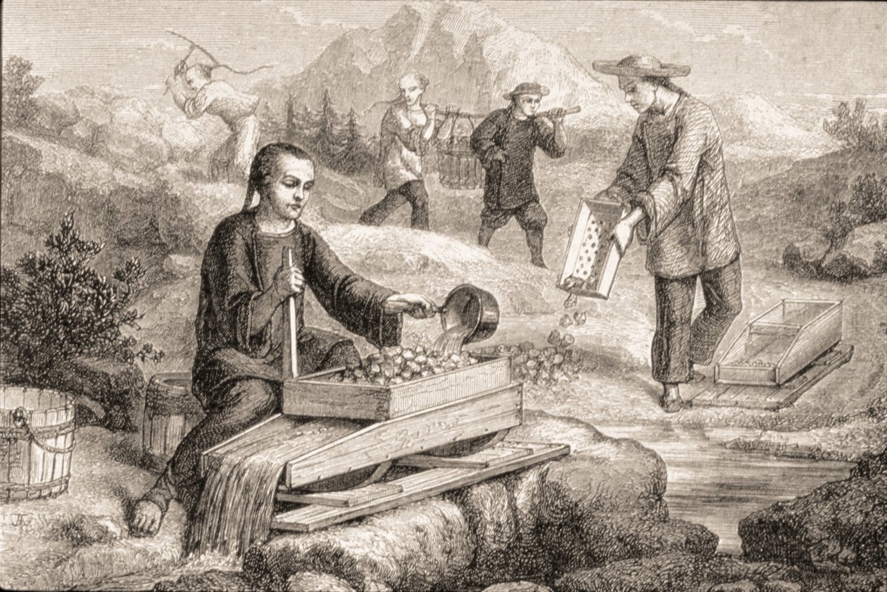 Prospección de oro en California en la década de 1860 de French School