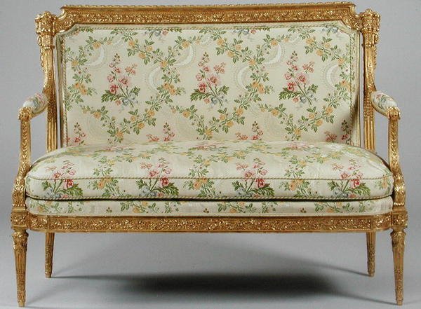 Canapé de un conjunto de muebles Luis XVI estampados por Delaisement, c.1780 de French School
