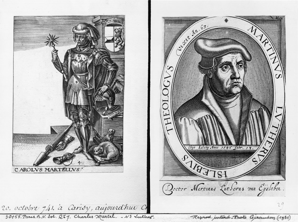Carlos Martel (688-741) y Martín Lutero (1483-1546) de French School