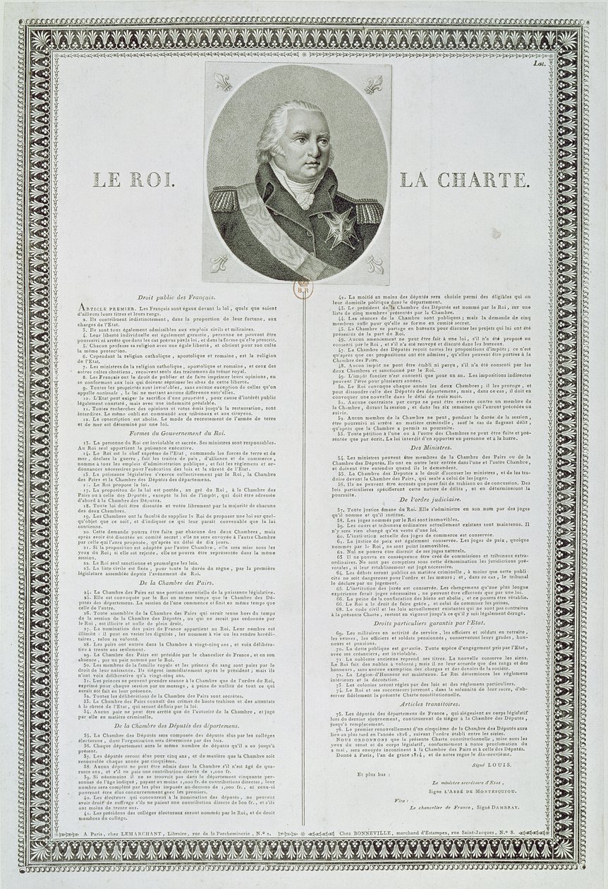 Carta de Luis XVIII (1755-1824) 1814 de French School