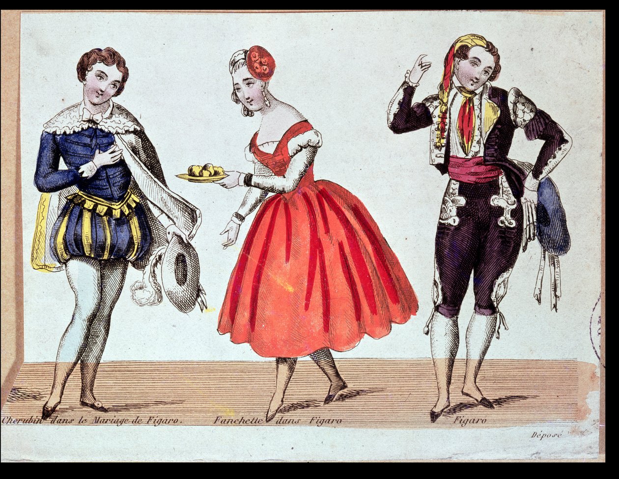 Cherubino, Fanchette y Figaro, escena de 