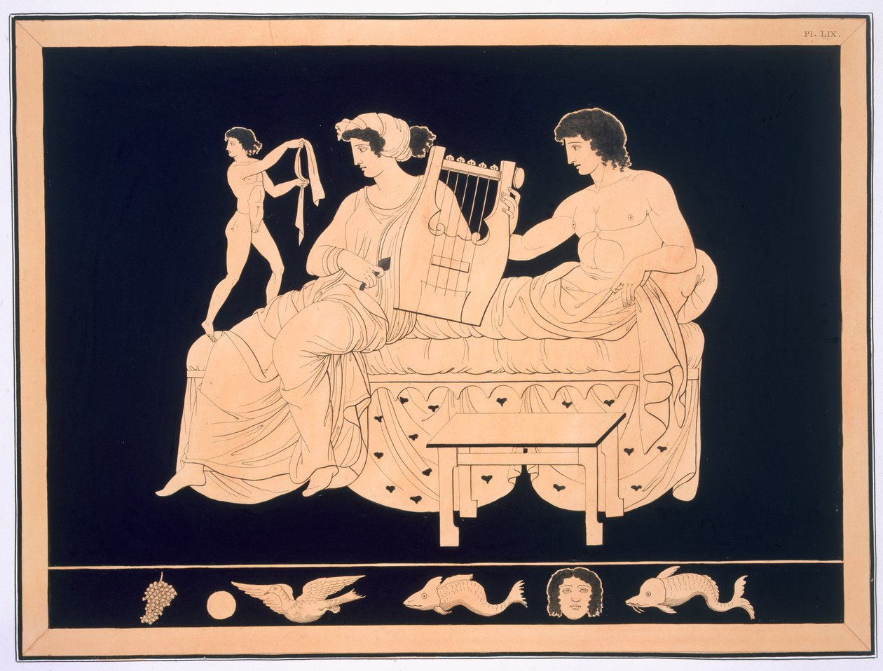 Pareja relajándose con una lira, publicado 1808-10 de French School