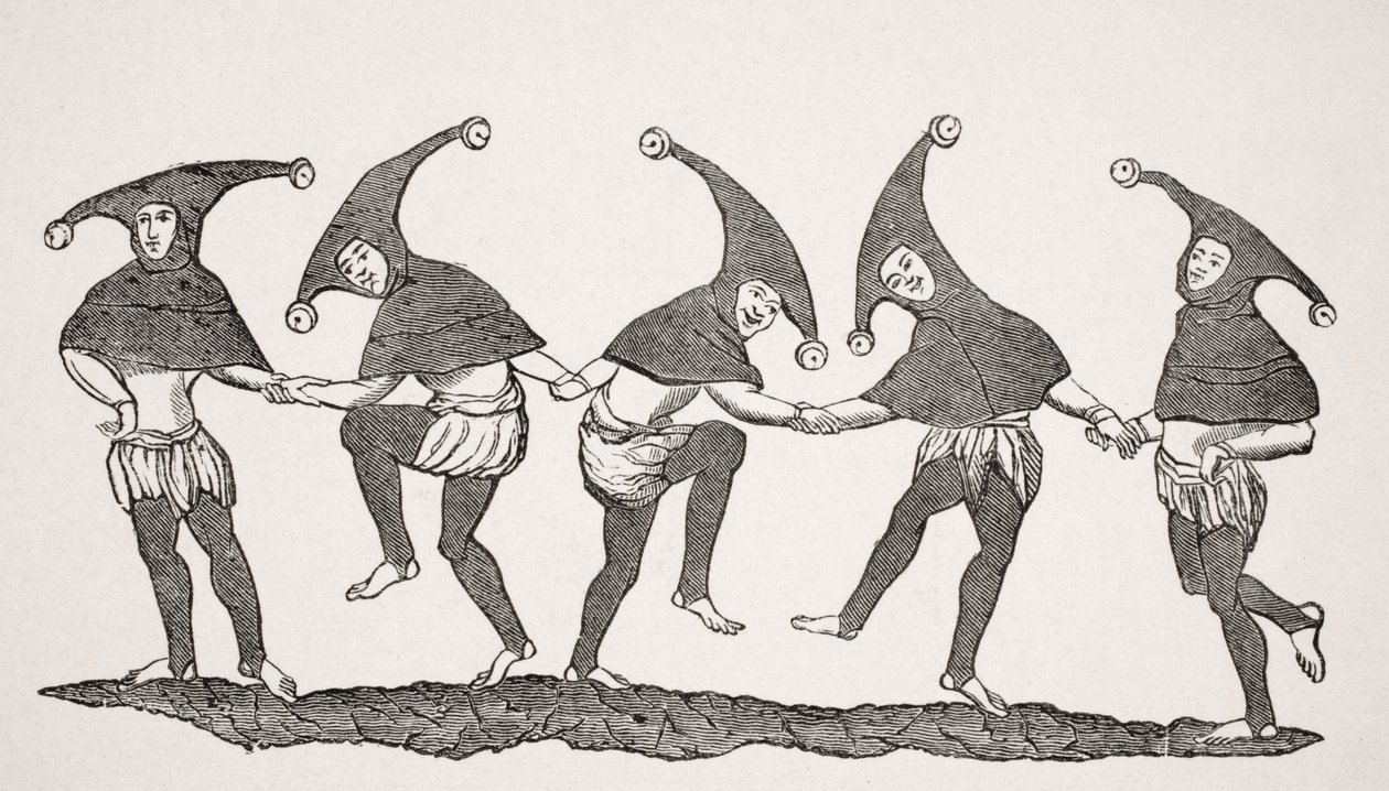 Danza de los tontos, reproducción de una miniatura en un manuscrito del siglo XIII, de 