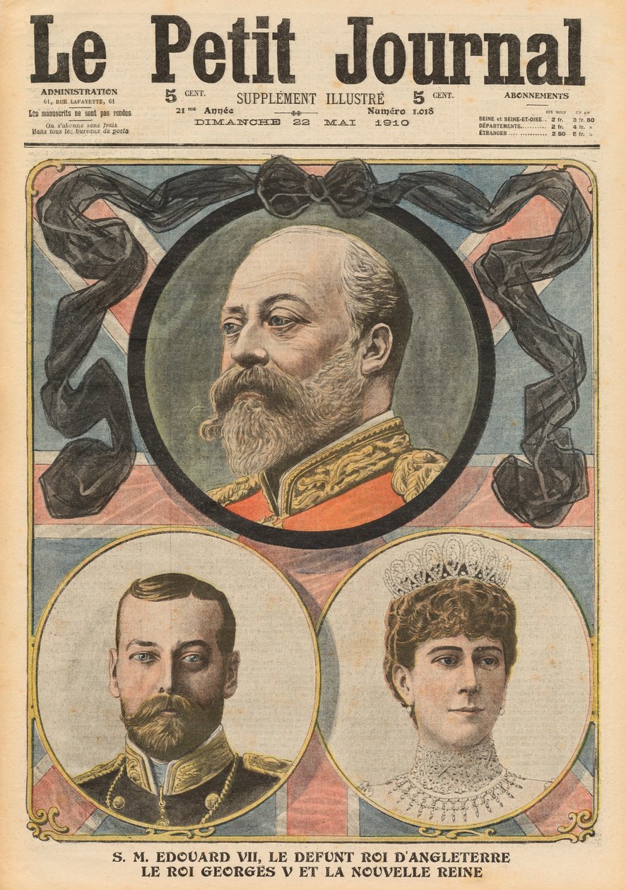 Muerte del Rey Eduardo VII, el Rey Jorge V y la Reina María, ilustración de 