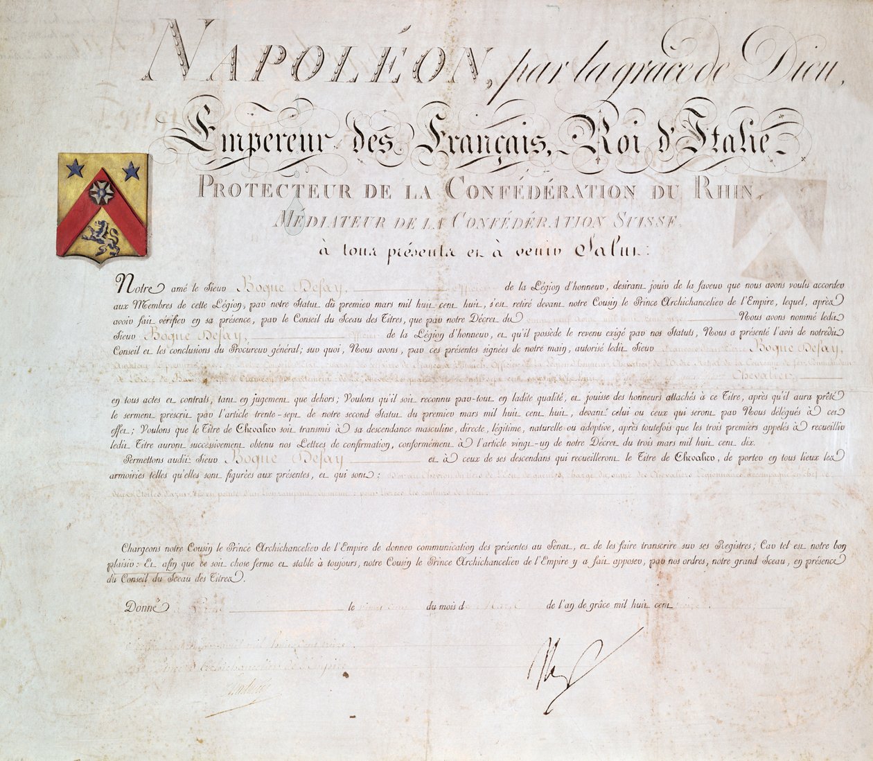 Decreto de nobleza creado bajo el Primer Imperio, 1813 de French School