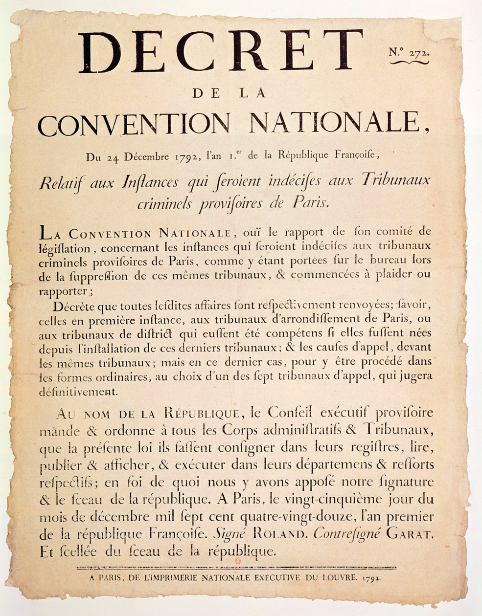 Decreto de la Convención Nacional, 24 de diciembre de 1792 de French School