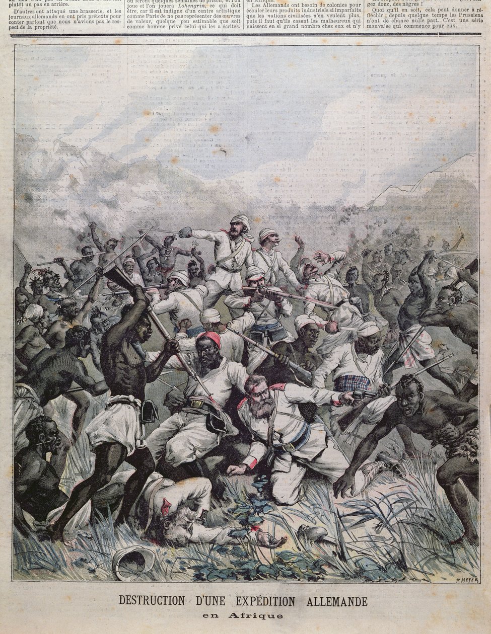 Destrucción de una expedición alemana en África, ilustración de portada de Le Petit Journal, 1891 de French School