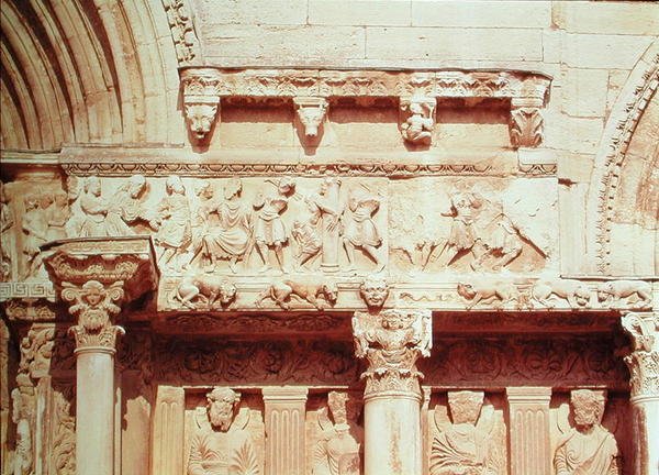 (detalle) del portal central de la fachada oeste, que representa escenas de la Pasión de Cristo, c.1180 de French School