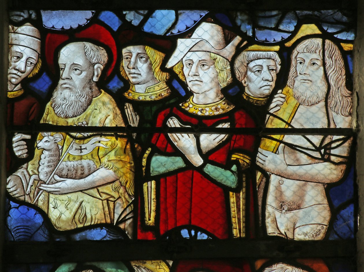Detalle de la ventana que representa a personas en la Segunda Venida de Cristo (detalle) de French School