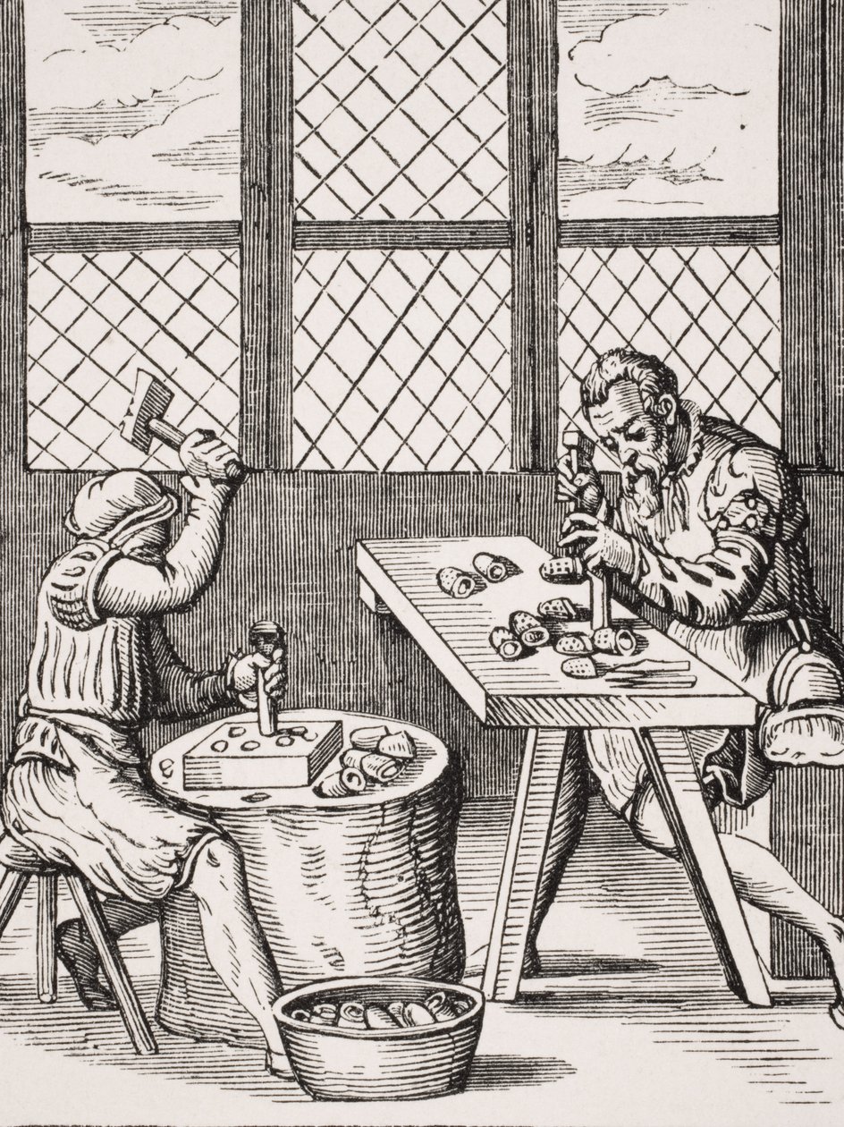 Fabricante de dados, reproducción de un grabado en madera de Jost Amman, de 