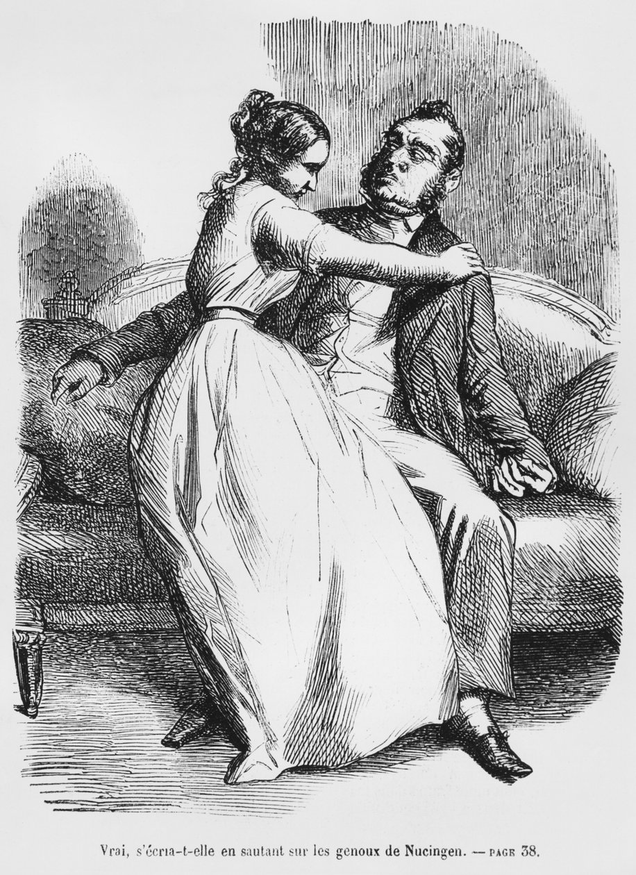 Esther van Gobseck y el barón de Nucingen, ilustración de Splendeurs et Miseres des Courtisanes de Honoré de Balzac, publicada en 1867 de French School