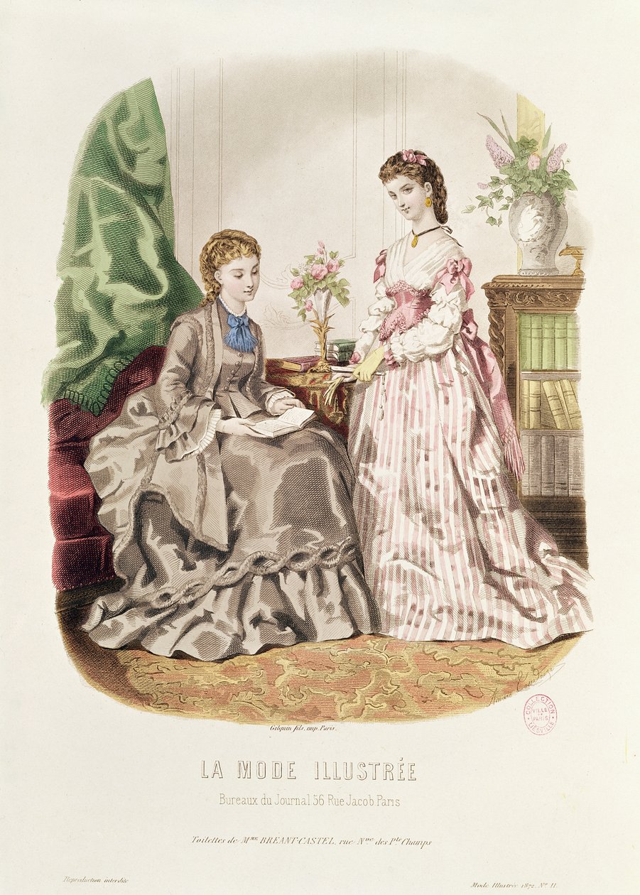 Placa de moda mostrando vestidos de baile, ilustración de 