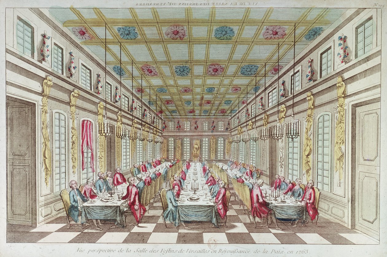 Banquete dado en el Château de Versailles en celebración de la Paz al final de la Guerra de los Siete Años, 1763 de French School