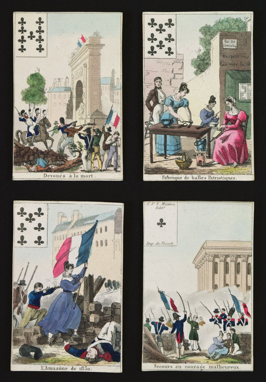 Cuatro cartas conmemorativas de los héroes de julio de 1830, 1831 de French School