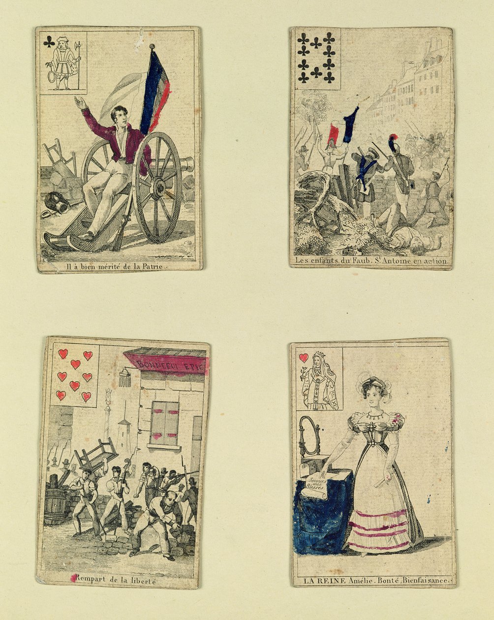 Cuatro cartas conmemorativas de los héroes de julio de 1830, 1831 de French School