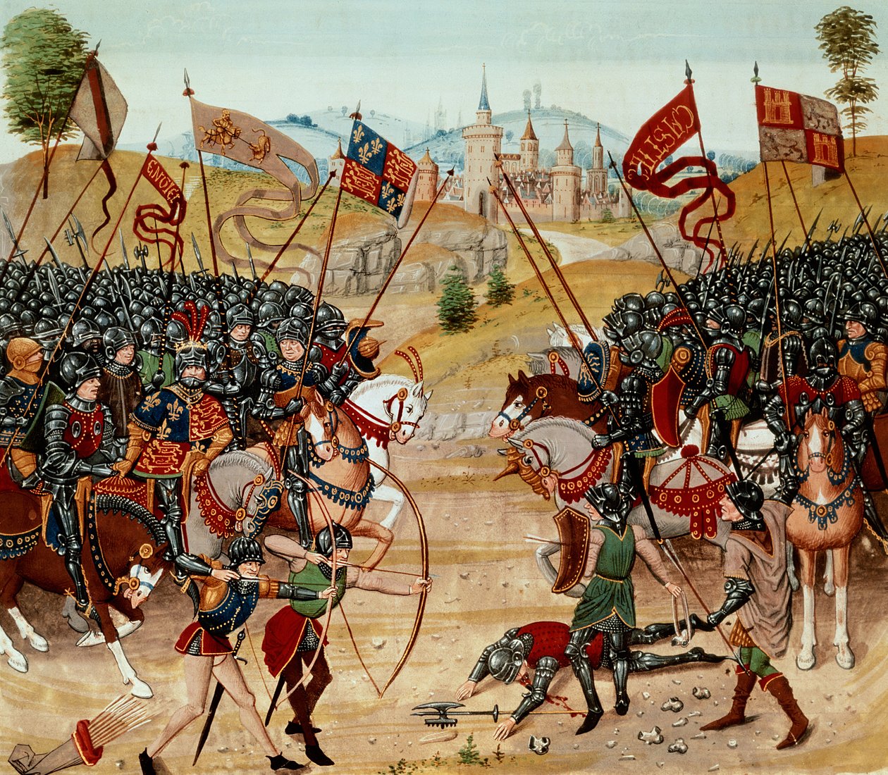 Fr 2643 f.312v Batalla de Nájera, 1367, de la Crónica de Froissart de French School