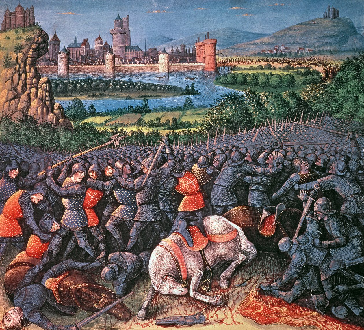 Escena de batalla, de Pasajes hechos en Ultramar escrito por Sebastian Marmoret, c.1490 de French School