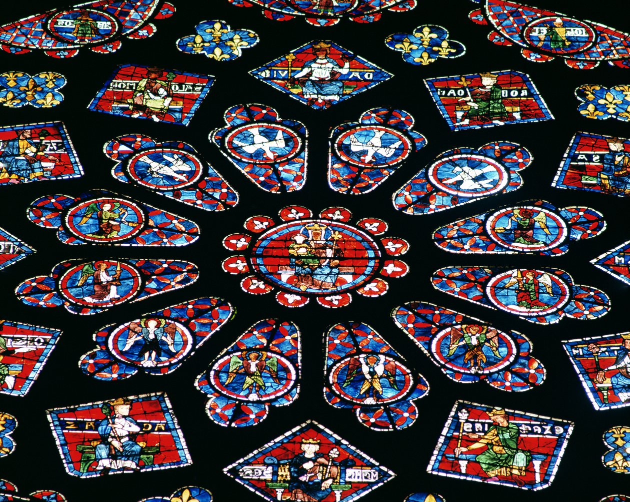 Glorificación de la Virgen María, rosetón norte (detalle) de French School