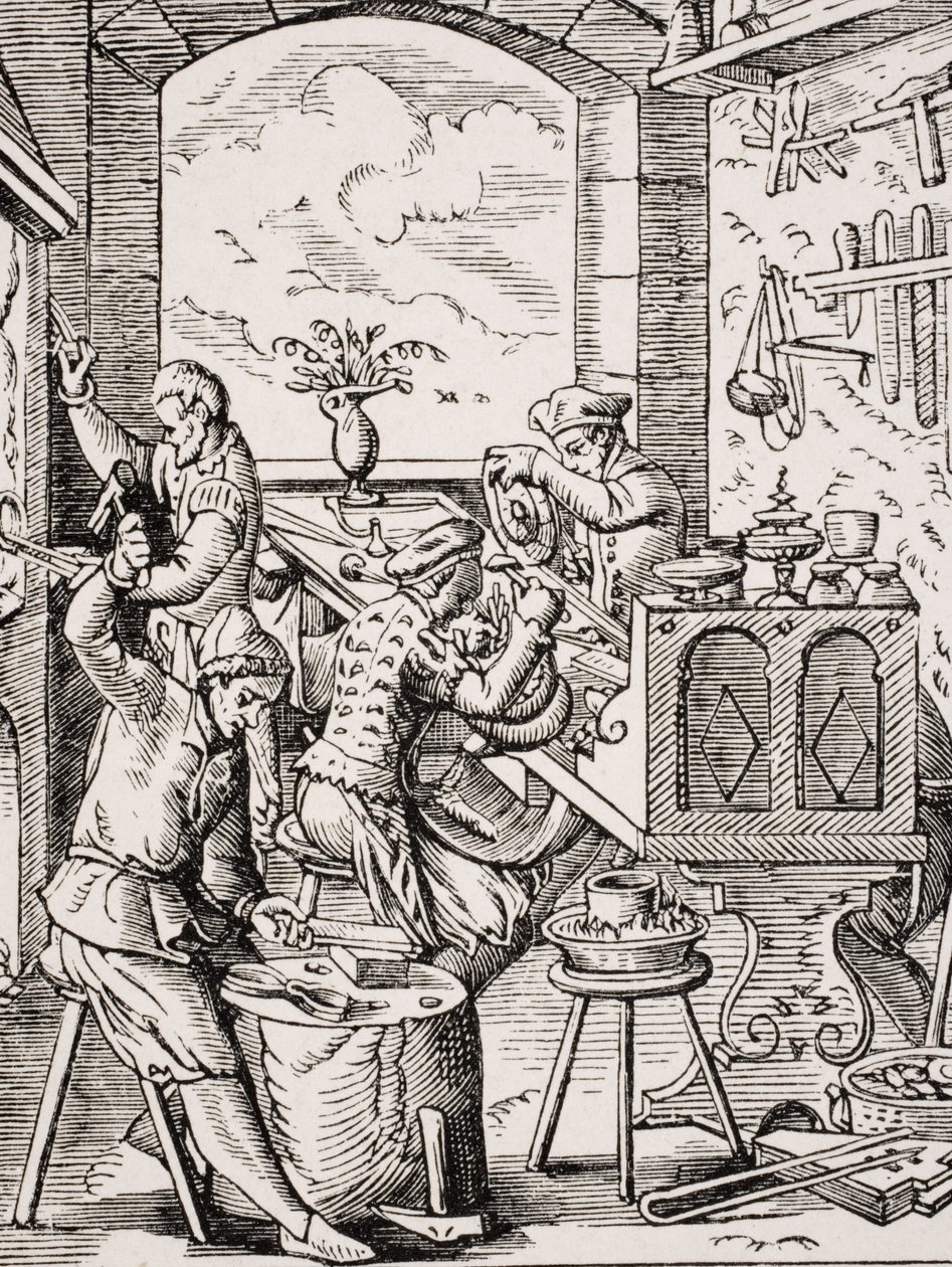 Orfebre, reproducción de un grabado en madera de Jost Amman (1539-91) de 