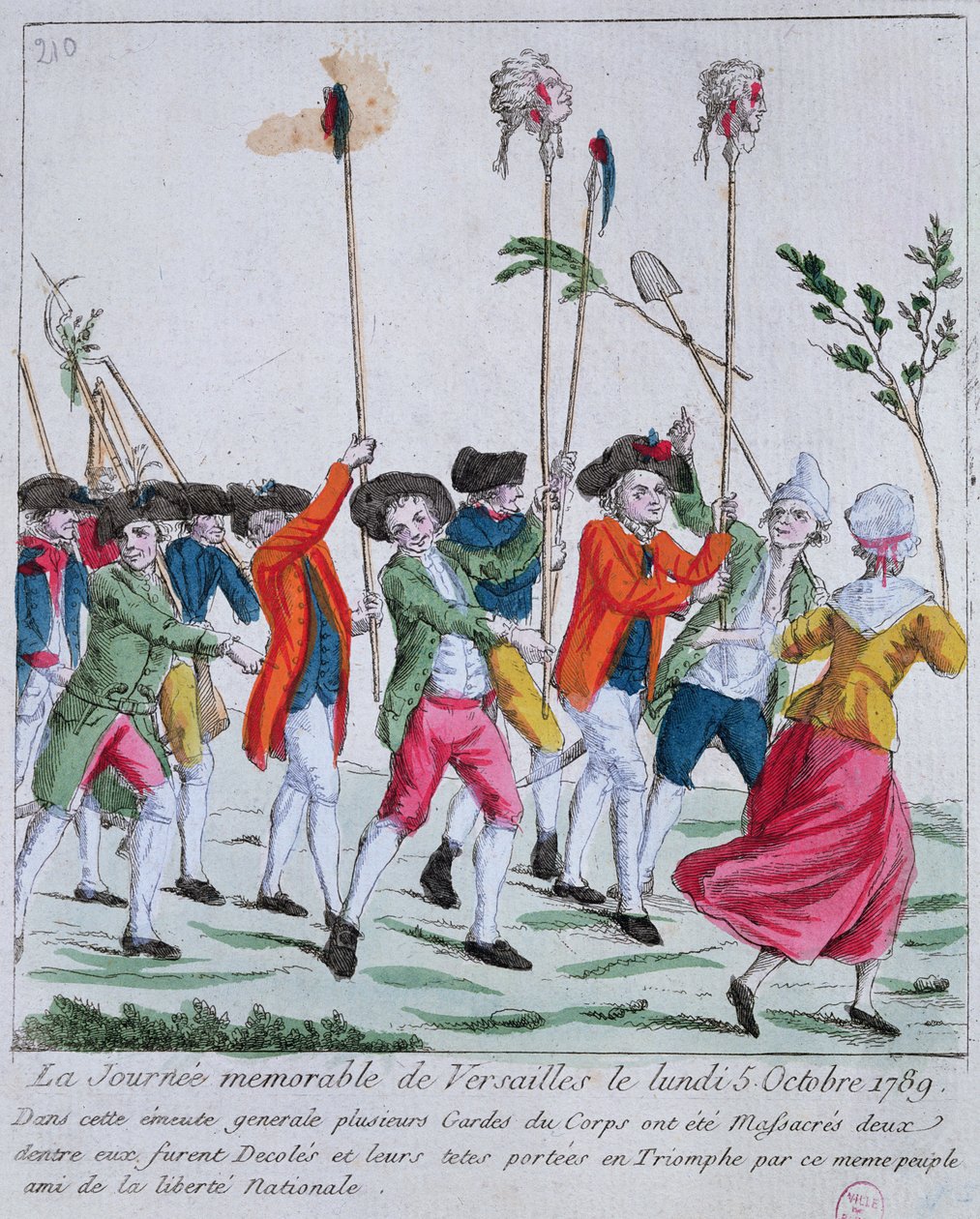 Las cabezas de dos de los guardias del rey asesinados el 5 de octubre de 1789 en Versalles por la turba parisina son llevadas en triunfo a París de French School