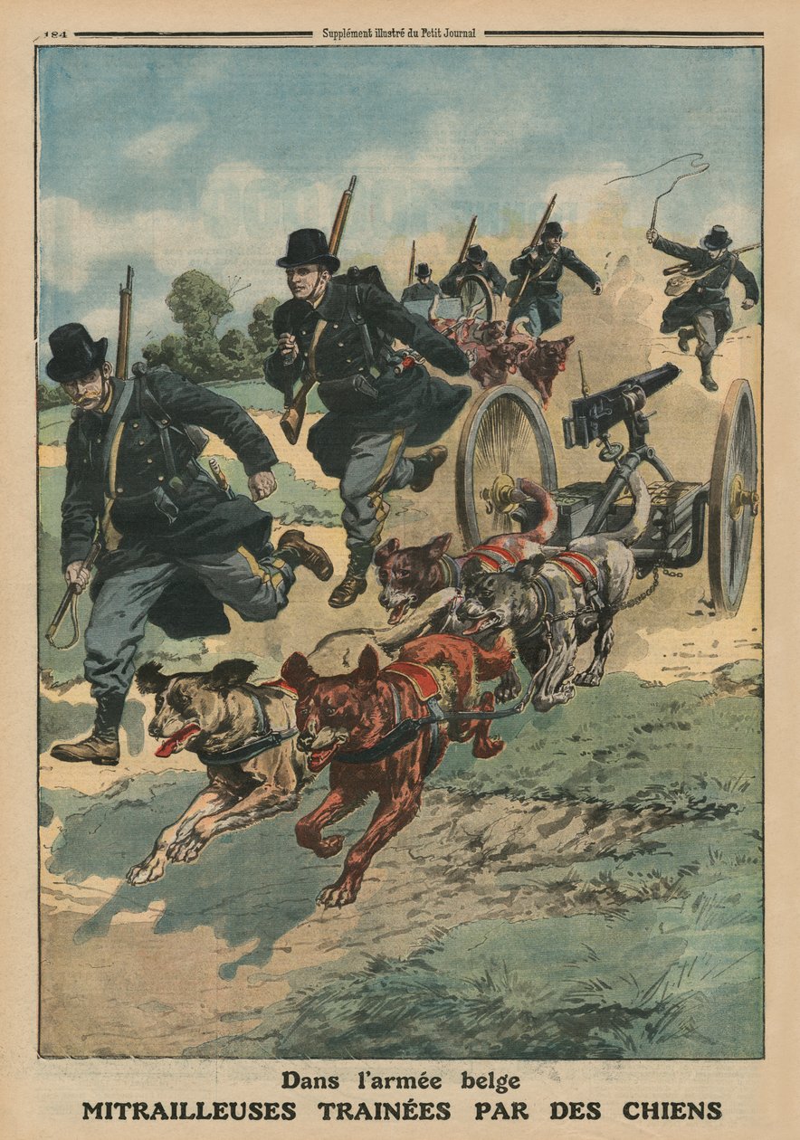 En el ejército belga, ametralladoras tiradas por perros, ilustración de portada de 