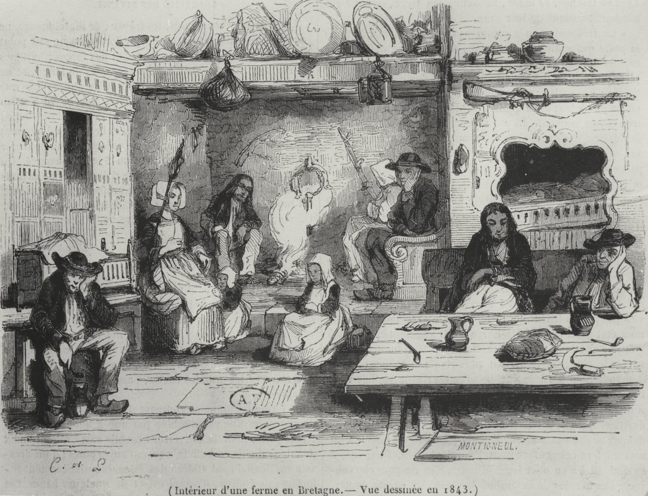 Interior de una granja en Bretaña de French School