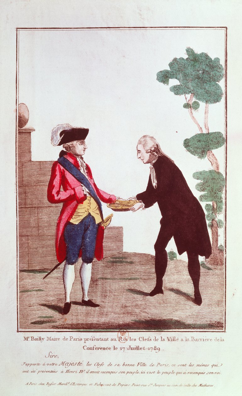 Jean Sylvain Bailly (1736-93) presentando a Luis XVI (1754-93) las llaves de la ciudad de París, 17 de julio de 1789 de French School