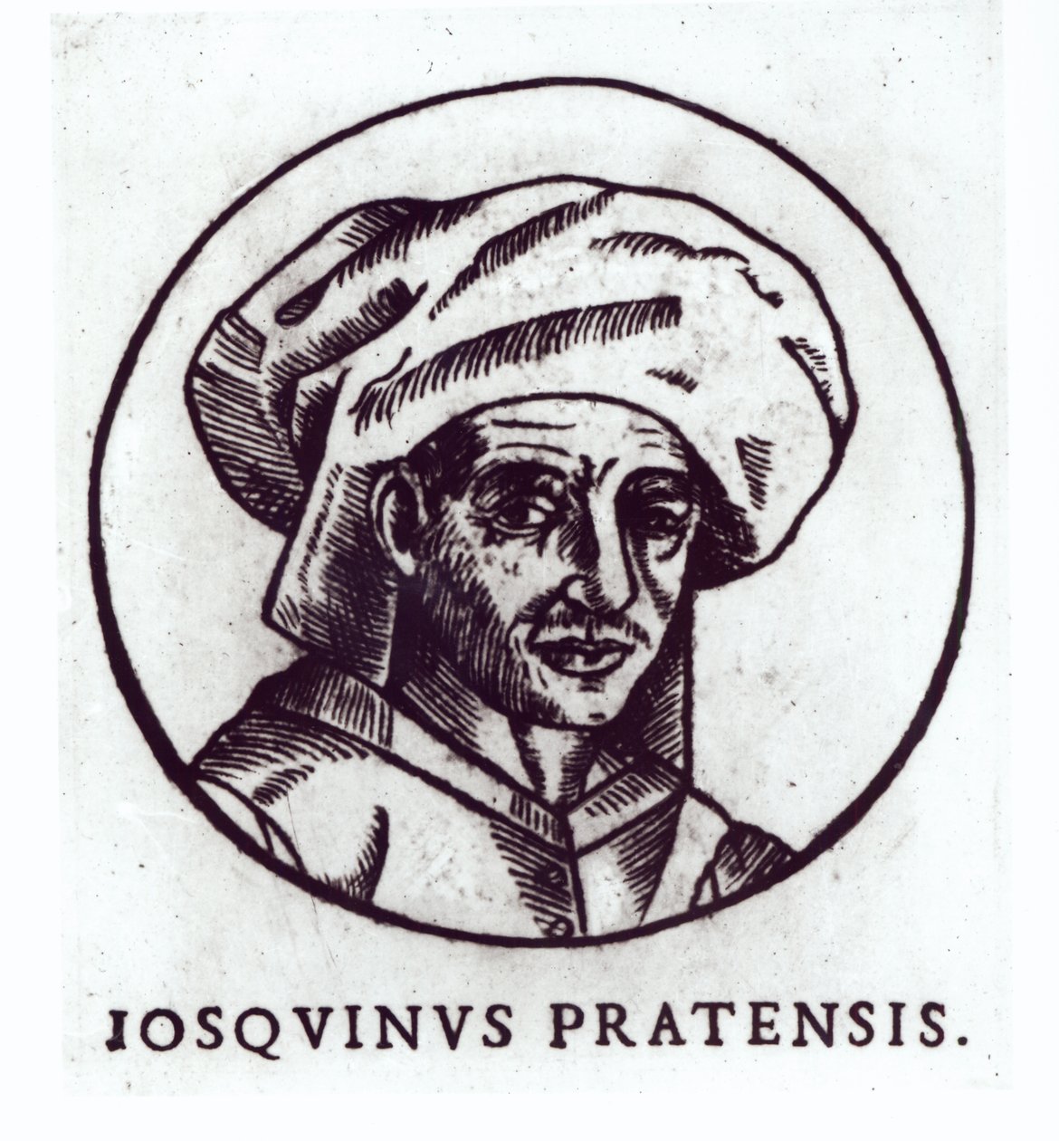 Josquin des Prés (c.1440-1521) grabado de una obra en la Catedral de San Gudule, Bruselas de French School
