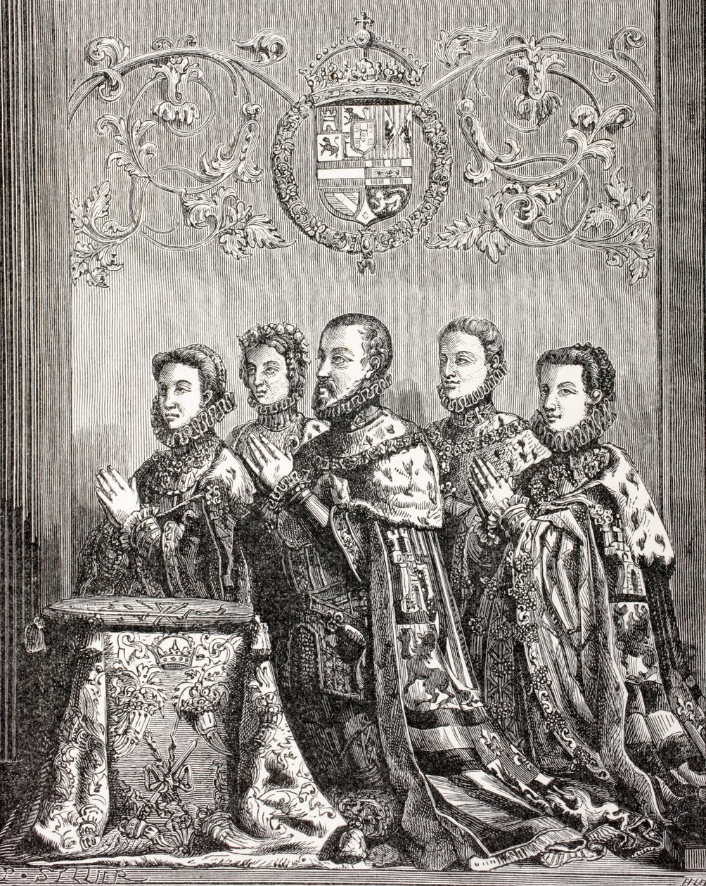 El Rey Felipe II de España con sus tres esposas, de 
