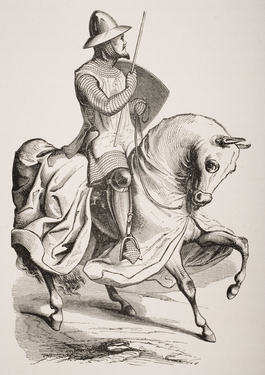 Caballero en traje de batalla, después de una miniatura en un Salterio del siglo XII, de 