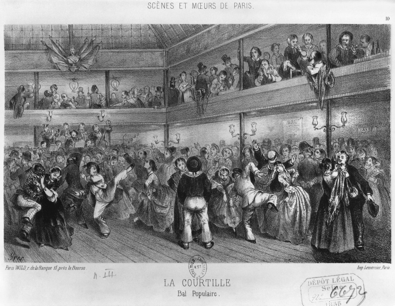 La Courtille, baile popular, grabado por Yves (siglo XIX) de French School