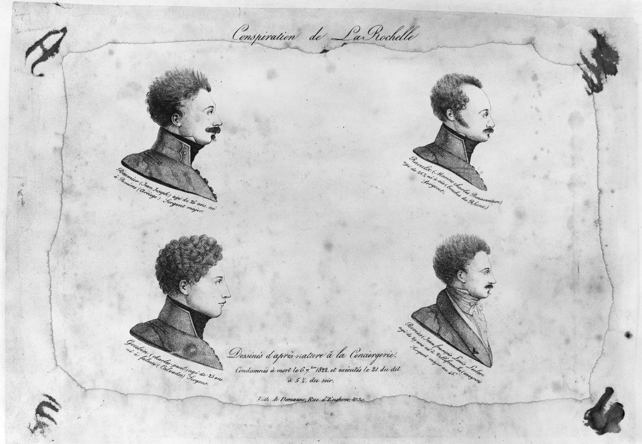 Complot de La Rochelle, retratos de los cuatro sargentos, después de 1822 de French School