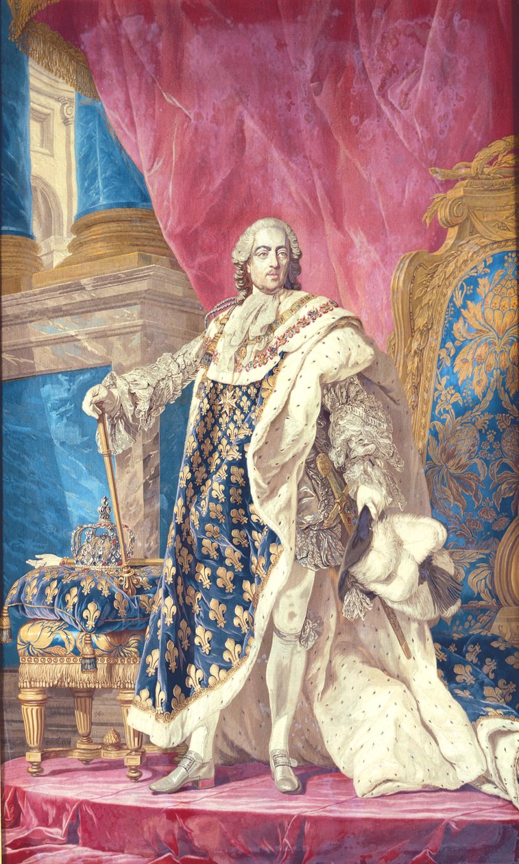 Luis XV (1710-74) en ropas de coronación de French School