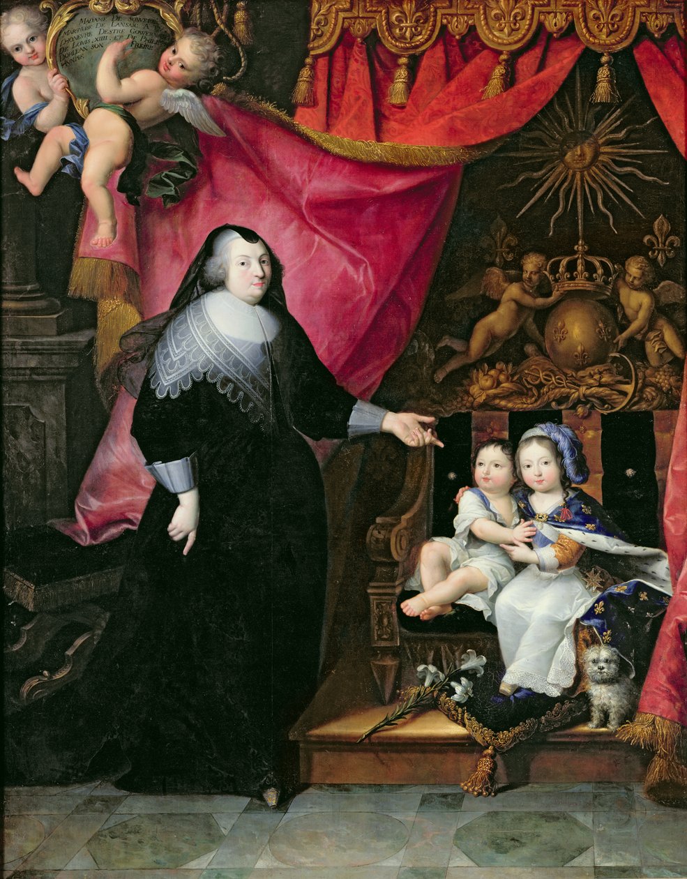 Madame de Lansac y los niños de Francia, Luis XIV y su hermano Felipe de Orleans después de 1640 de French School
